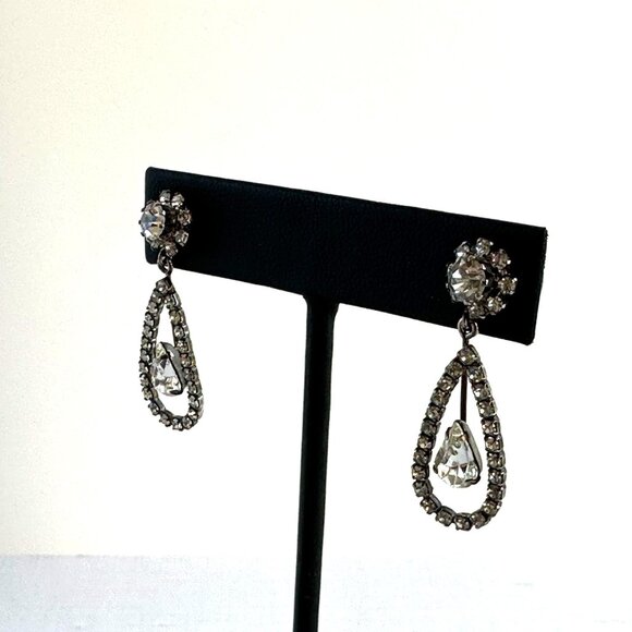 Vintage Rhinestone Dangle Earrings for Pierced Ears Silver Tone - Picture 9 of 10